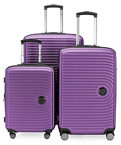 Hauptstadtkoffer Mitte - 3er Kofferset + Digitaler Luggage Tag - Reisetrolleys 55/68 / 77 cm + Kofferanhänger mit QR-Code, 4 Doppel-Rollen, Hartschale ABS, XL-Volumenerweiterung, TSA, Aubergine
