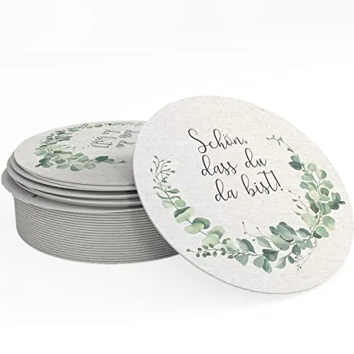 in due Bierdeckel/Untersetzer Eukalyptus 'Schön, DASS du da bist!' (40 Stück)