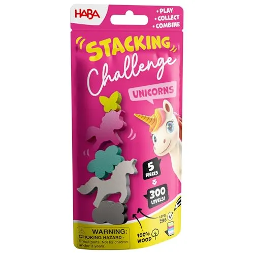 HABA Stacking Challenge Einhorn – Das ultimative Unicorn Stapel-Duell mit 300 Levels, kompaktes Geschicklichkeitsspiel ab 6 Jahren, ideales Reisespiel & Mitbringsel - 2013866001