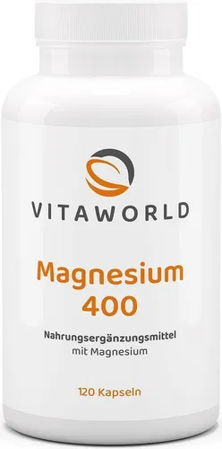 Vitaworld Magnesium 400 | 120 Kapseln | 400 mg reines Magnesium pro Kapsel | vegan