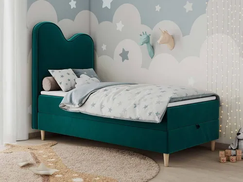 Boxspringbett FLOW - Einzelbett 90x180cm für Kinder und Jugendliche - Dunkelgrün - Hochwertiges Boxspringbett mit 7-Zonen-Taschenfederkernmatratze, Bettkasten und Topper für optimalen Schlafkomfort und Stauraum.