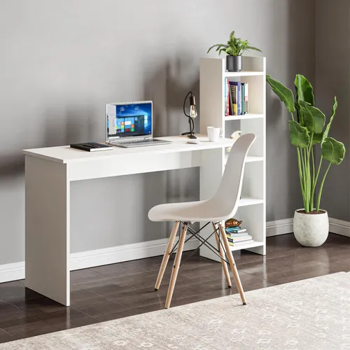 [en.casa] Schreibtisch mit Regal Chagtuniejle - Kinderschreibtische mit integrierten Regal und fünf Ablagen für optimalen Stauraum – ideal für konzentriertes Arbeiten und Lernen zu Hause.
