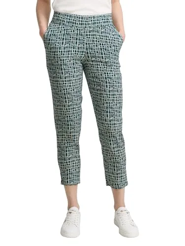 TOM TAILOR Damen 1046512 Loose Slim Fit Hose, 38116 - Abstract Tel Green Grid Design, 44W / 28L EU