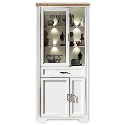 Innostyle Vitrine 93 x 204 x 42 cm - Vitrinenschrank mit 1 Glastür und 3 Holztüren, ausgestattet mit Soft-Close-Funktion und 8 variabel einsetzbaren Einlegeböden – ideal für stilvolle Präsentation und Aufbewahrung.