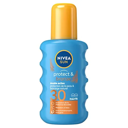NIVEA SUN Protect & Bronze Sonnenspray Bräunungsaktivator LSF 30 (1 x 200 ml), Sonnenöl mit UVA/UVB-Schutz für eine natürlich gebräunte Bräunung, Sonnencreme Bräunung
