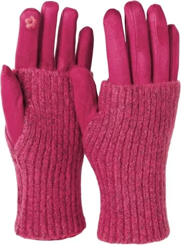 styleBREAKER Damen 3 in 1 Touchscreen Handschuhe mit abnehmbarer Strick Stulpe | Winterhandschuhe | 3 Tragevarianten | Weich warm elastisch in vielen Farben, Farbe:Pink