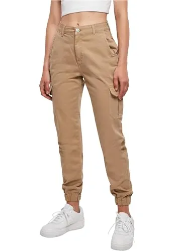Urban Classics Damen High Waist Cargo Pants - Damen-Hosen mit sportlichem Design, hoher Bund und elastischen Bündchen für optimalen Tragekomfort.