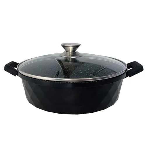 Schmorpfanne 28 cm mit Glasdeckel - Pfannen - Hochwertige Antihaftbeschichtung für müheloses Braten und Schmoren, induktionsfähig und spülmaschinenfest für einfache Reinigung.