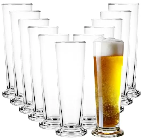 GIESSLE® PILSSTANGE mit Fuß - 12 spülmaschinenfeste Biergläser - Biergläser Set mit 12 stabilen Pilsgläsern, spülmaschinenfest und mit schwerem Glasboden für sicheren Stand. Ideal für 0,33L Flaschenbier, perfekt für jede Feier!