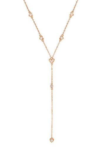 Hey Happiness Y-Kette Herzkette Silber 925 mit Zirkonia - Y-Kette aus 925 Silber, 18K Roségold vergoldet, ideal für den Layering Look und hohen Tragekomfort. Perfekt für jeden Anlass - von elegant bis casual.