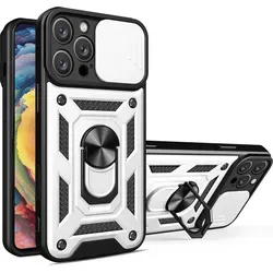 iPhone 16 Pro / Pro Max Panzer Hülle – Silber mit Kameraschutz und Ringhalter