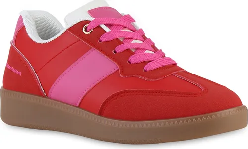 VAN HILL Damen Sneaker Low Schnürer – Bequeme Freizeit-Schuhe in Rot, Größe 37 - Sneaker für Damen, ideal für Frühling und Sommer, aus hochwertigem Kunstleder, mit flacher Sohle für optimalen Tragekomfort.