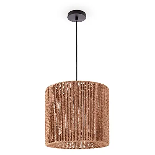 Paco Home Pendelleuchte Esstisch Papier Boho Hängelampe Esszimmer Lampe E27 Hängeleuchte Rattan, Farbe:Natur (Ø33cm), Leuchtenart/Farbe:Pendelleuchte - Schwarz