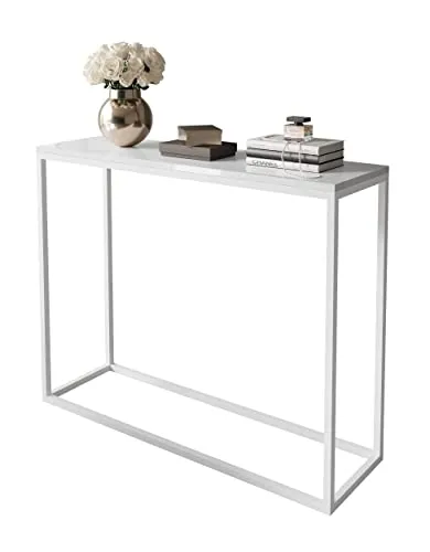 Lookway Konsolentisch MODERN – Hochglanz Tischplatte in Weiß oder Schwarz auf Metallgestell, Moderner Konsoltisch für Flur, Wohnzimmer oder Schlafzimmer (Weiß Hochglanz, Breite: 100 cm, Weiß)
