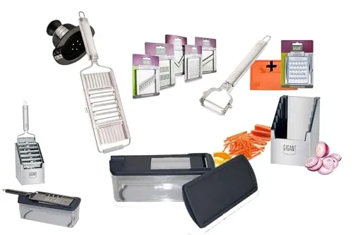 Gigant Hobel Mega Set mit Auffangbehälter und 6 Einsätzen - Gemüsehobel-Set mit 4-fach Hobel aus Edelstahl, inkl. 6 vielseitigen Einsätzen und praktischem Auffangbehälter für schnelles und einfaches Hobeln und Reiben.