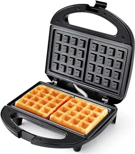YASHE Waffeleisen Belgische Waffel/Brüsseler Waffeln, Doppel Waffeleisen, 750W, Antihaftbeschichtet mit Automatische Temperatur & Kontrollleuchten