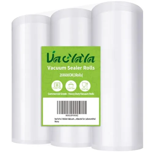 VacYaYa 3 Folienrollen 20x600cm Vakuumierrollen für Lebensmittel,BPA-Frei Vakuumierbeutel Sous Vide Beutel Folien für Vakuumierer und Folienschweißgeräte Geeignet