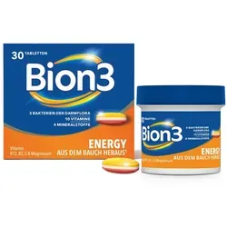 WICK Pharma BION3 Energy Tabletten 30 St - Nahrungsergänzungsmittel mit 3 Tri-Bion® Bakterien und Vitaminen zur Unterstützung von Körper und Geist. Verzögerte Freisetzung für langanhaltende Energie und Unterstützung der Darmflora.