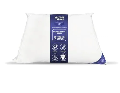 Welt der Träume Kopfkissen Kissen Daunen-Federn 80x80 cm Gewicht 0,9 Kg.