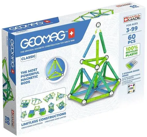 Geomag Classic Blocks Recycled - Magnetbausystem mit 60 Teilen - Spielwaren: Innovatives Magnetbausystem aus 100% recyceltem Kunststoff, ideal für kreative Baumeister ab 3 Jahren. Fördert spielerisch die Entwicklung und Umweltbewusstsein!