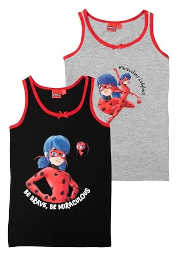United Labels Miraculous Unterhemd für Mädchen - Ladybug Kinder Tank Top Hemdchen Unterwäsche Schwarz/Grau (2er Pack) (DE/NL/SE/PL, Numerisch, 122, 128, Regular, Schwarz/Grau)
