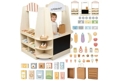 Mamabrum Holz Spielgeschäft – 91-teiliges Set für kreatives Rollenspiel