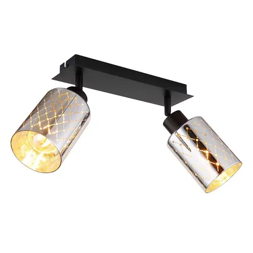 Deckenlampe ALONSO METALL SCHWARZ MATT - Moderne 2-flammige Deckenleuchte mit verchromten Glas-Schirmen, ideal für stimmungsvolle Akzentbeleuchtung in jedem Raum.