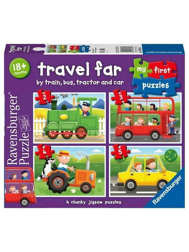 Ravensburger My First Puzzles Travel Far - 4 farbenfrohe Puzzles für Kinder, fördert Konzentration und Kreativität ab 18 Monaten