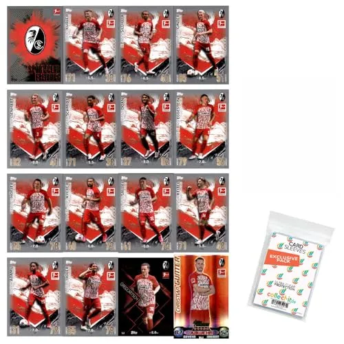 Bundle mit Topps Match Attax Bundesliga - 2023/24 - Mannschaftspaket - SC Freiburg + Exklusive Collect-it Hüllen