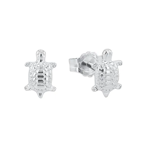 Amor Ohrstecker 925 Sterling Silber Mädchen Kinder Ohrschmuck, 0,8 cm, Silber, Schildkröte, Kommt in Schmuck Geschenk Box, 9064052