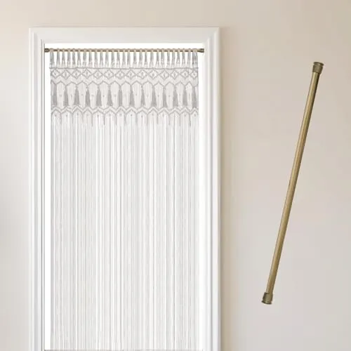 Cozyor Makramee Boho Vorhang mit Klemmstange 70-120 cm - Schiebevorhänge mit einfacher Montage in 1 Minute, handgeknüpft aus 100% Baumwolle, individuell kürzbar und vielseitig als Raumteiler oder Deko einsetzbar.