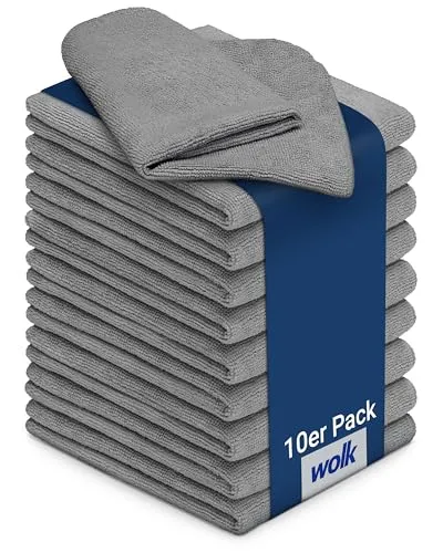 wolk Mikrofasertücher - 10 Stück - Größe: 40 x 40 cm - Farbe: grau - Material: Polyester/Polyamid - Lappen, Reinigungstücher, Putztücher - Bad, Kuche, Gastronomie
