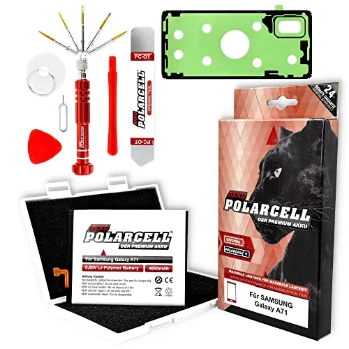 Akku für Samsung Galaxy A71 SM-A715F - 4650mAh Profi-Set - Akkus für Samsung Galaxy A71, 4650mAh Kapazität mit Profi-Werkzeugset für einfachen Austausch und 2 Jahre Herstellergarantie.