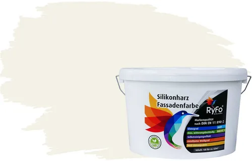 RyFo Colors Fassadenfarbe Silikonharz Fassadenfarbe Weißtöne, 1 L ca. 6 m², Wasserabweisend, diffusionsfähig, schützt vor Schmutz, Algen, Pilzen