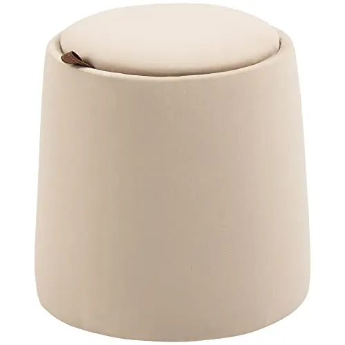 Homcom Beige Ottomane mit Stauraum - Eleganter Hocker mit abnehmbarem Deckel als Tablett und verstecktem Stauraum. Ideal für Wohnzimmer, Heimbüro oder Schlafzimmer, aus atmungsaktivem Samt-Polyestergewebe für besonderen Komfort.