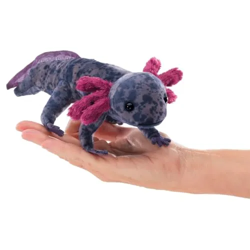 Folkmanis Black Axolotl - Schwarzer Schwanzlurch (3208) - Puppen für Puppentheater, lebensechter Axolotl mit beweglichem Körper, ideal für kreative Rollenspiele und Geschichten.