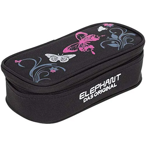 Elephant Mäppchen Butterfly Mädchen Etui Federtasche Mäppchenbox Pennal Schülermäppchen Pencil case Box Large 12675 (Butterfly Black Pink)