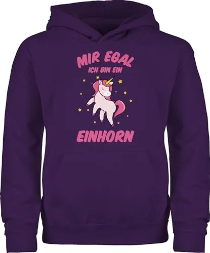 Shirtracer Kinder Hoodie Jungen Mädchen - Einhörner - Mir egal ich Bin EIN Einhorn - 128 (7/8 Jahre) - Lila - Einhorn-Pullover einhörnern Kapuzenpulli Pulli mit Spruch Unicorns Pullover pinken Motiv
