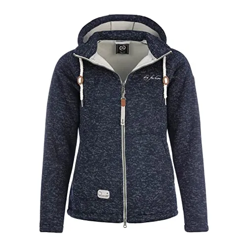 Dry Fashion Damen Fleece-Jacke Föhr - Fleecejacke Strickjacke Sweatshirtjacke Damen Outdoor Jacke mit Kapuze und Reißverschluss in Navy-Melange Größe 36