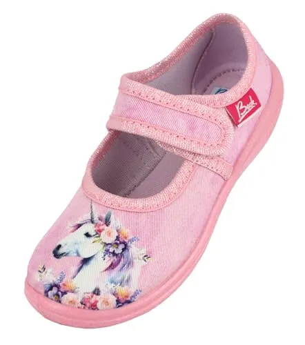 Beck Fairy Horse Hausschuhe für Mädchen - Rosa Hausschuhe mit atmungsaktiver, perforierter Sohle, streifenfrei und rutschhemmend – bewährte Passform und hochwertige Beck Qualität aus der EU.