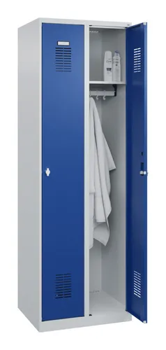 Stroxx Garderobenschrank 2 Abteile - RAL 7035/5010, 1850 x 600 x 500 mm - Robuster Garderobenschrank mit 2 Abteilen, ideal für Schulen und Sporteinrichtungen, bietet viel Stauraum und ist in ansprechenden Farben erhältlich.