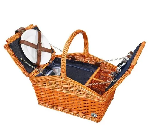 PICKNICK KORB SALERNO ROTBRAUN - Picknickkorb für 2 Personen, gefüllt mit hochwertigem Geschirr-Set, ideal für romantische Ausflüge im Freien.