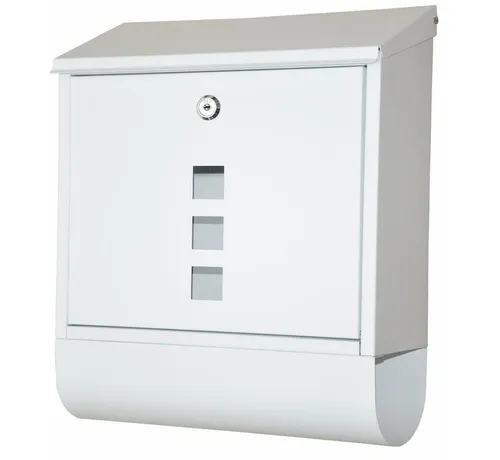 Dazikemo Briefkasten Piazza weiss – Moderner Wandbriefkasten - Briefkästen, pulverbeschichtet und wetterfest, ideal für große Briefe mit Zeitungsfach und 3 Sichtfenstern, inkl. Befestigungsset.