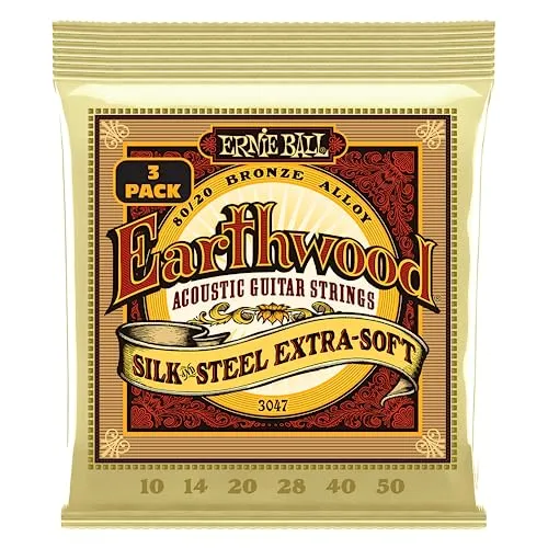 Produktbild Ernie Ball Earthwood Silk and Steel Extra Soft 80/20 Bronze Akustik-Gitarrensaiten, 3er-Pack, Stärke 10-50