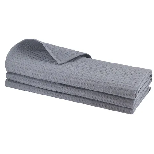 3x Geschirrtuch aus Baumwolle Waffel-Piqué in grau Küchentuch Putztuch Lappen