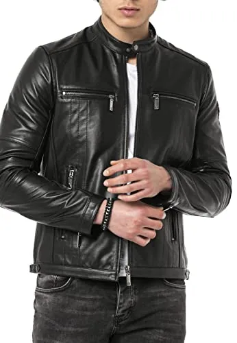 Redbridge Echt Lederjacke Herren Bikerjacke Übergangsjacke Schwarz L