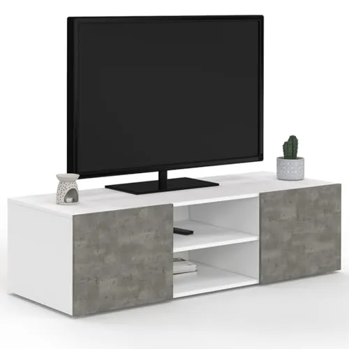 IDMarket Eli TV-Schrank, 113 cm, Betontüren, Weiß