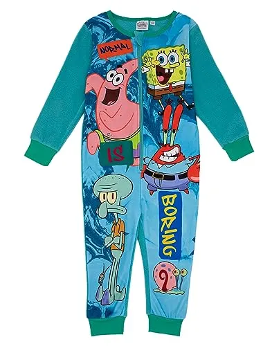 SPONGEBOB SQUAREPANTS Jungen Blaue Onesie | Ikonischen Charakter Kostüm Pyjama | Perfekt zum Spielen, Entdecken und gemütlichen Nächten | Hergestellt für ultimativen Komfort