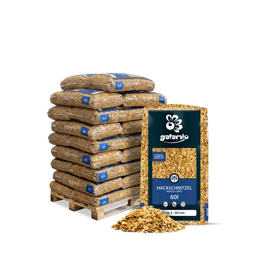 GALAMIO Holzhäcksel Gelb - 26-Stück Palette - Rindenmulch in leuchtendem Gelb, aus reinem Kiefernholz, umweltfreundlich und ideal für kreative Gartengestaltung. Schützt den Boden, reduziert Unkraut und sorgt für weniger Gießaufwand.