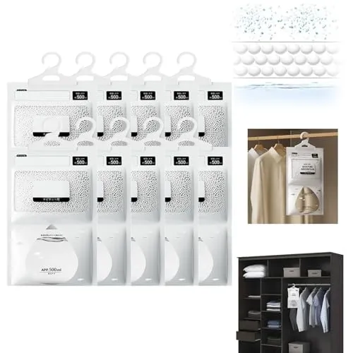 AHYDFSR 10 x 100g Luftentfeuchter Beutel zum Hängen, Moisture Absorber, Kleiderschrank-Entfeuchter zum Aufhängen, Luftentfeuchter Granulat für Küche/Bad/Schrank/Auto